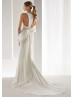 V Neck Ivory Satin Wedding Dress With Oversized Bow